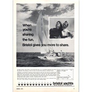 1971 Bristol Yachts Yacht Co Vintage Print Ad Couple Sailing Nautical Wall Art